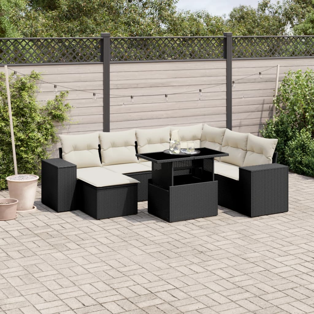 Set Divani da Giardino con Cuscini 8 pz Nero in Polyrattan | homemem39