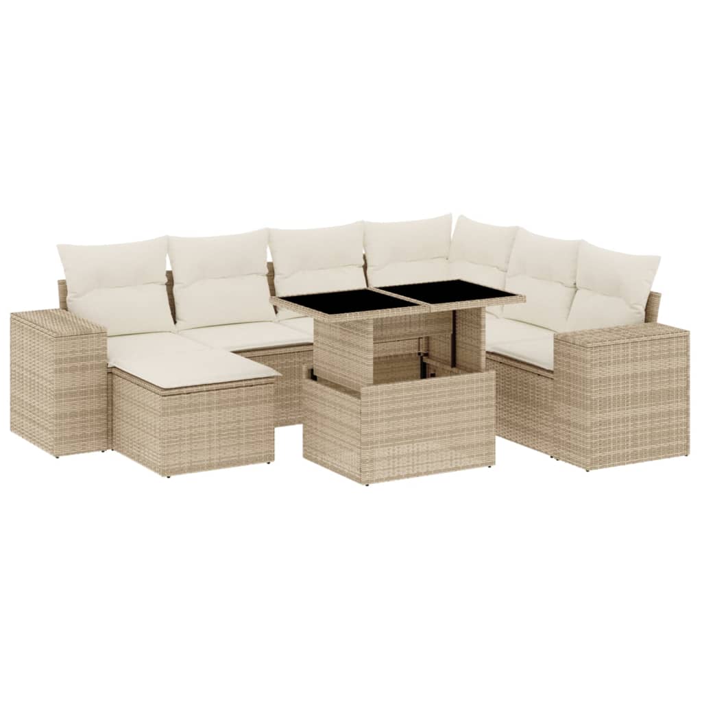 Set Divano da Giardino 8 pz con Cuscini Beige in Polyrattan | homemem39