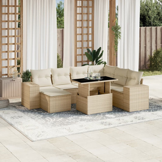 Set Divano da Giardino 8 pz con Cuscini Beige in Polyrattan - homemem39