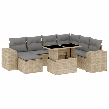 Set Divano da Giardino 8 pz con Cuscini Beige in Polyrattan - homemem39