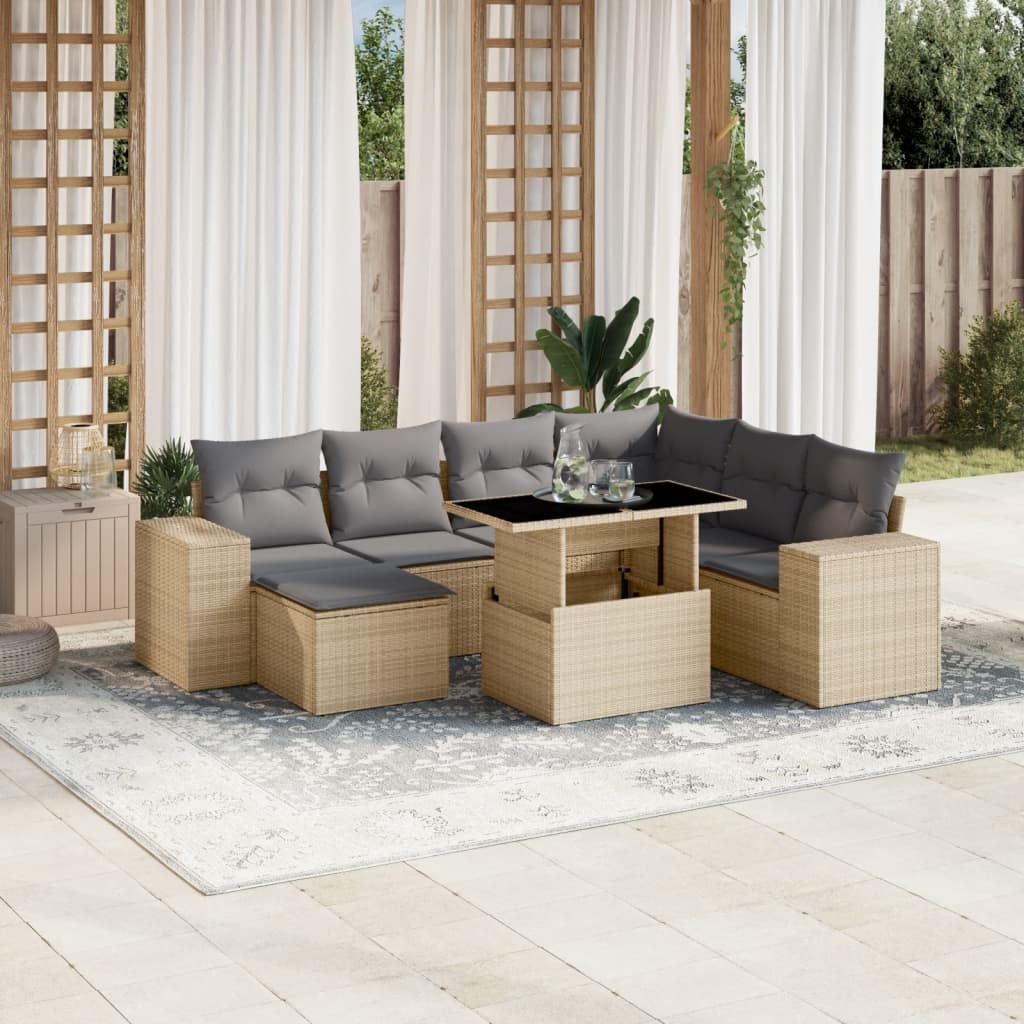 Set Divano da Giardino 8 pz con Cuscini Beige in Polyrattan - homemem39