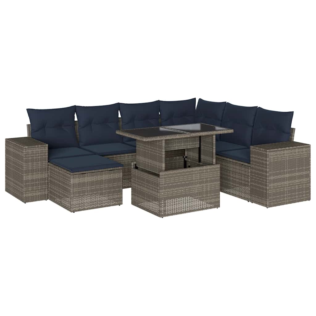 Set Divani da Giardino 8 pz con Cuscini Grigio in Polyrattan | homemem39