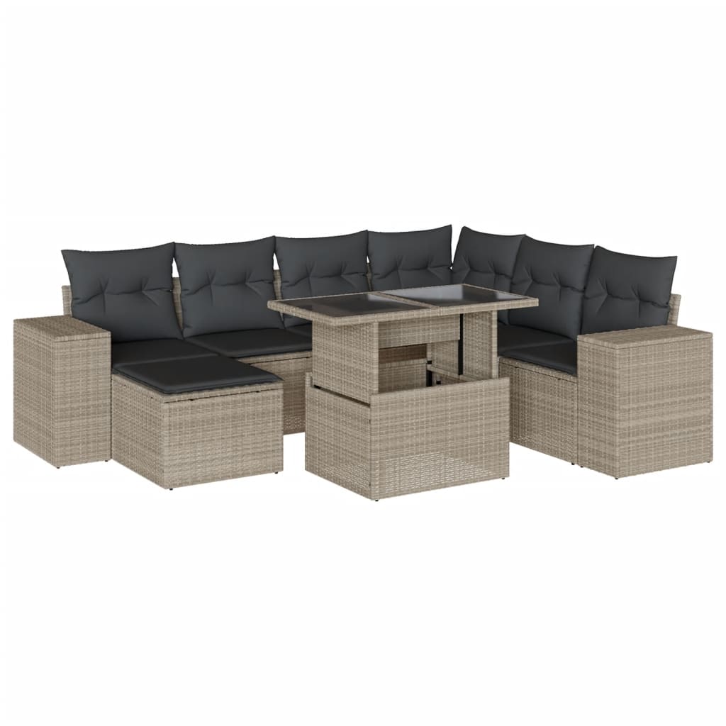 Set Divano da Giardino 8pz con Cuscini Grigio Chiaro Polyrattan