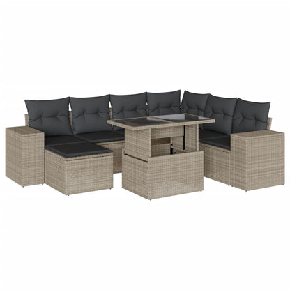 Set Divano da Giardino 8pz con Cuscini Grigio Chiaro Polyrattan