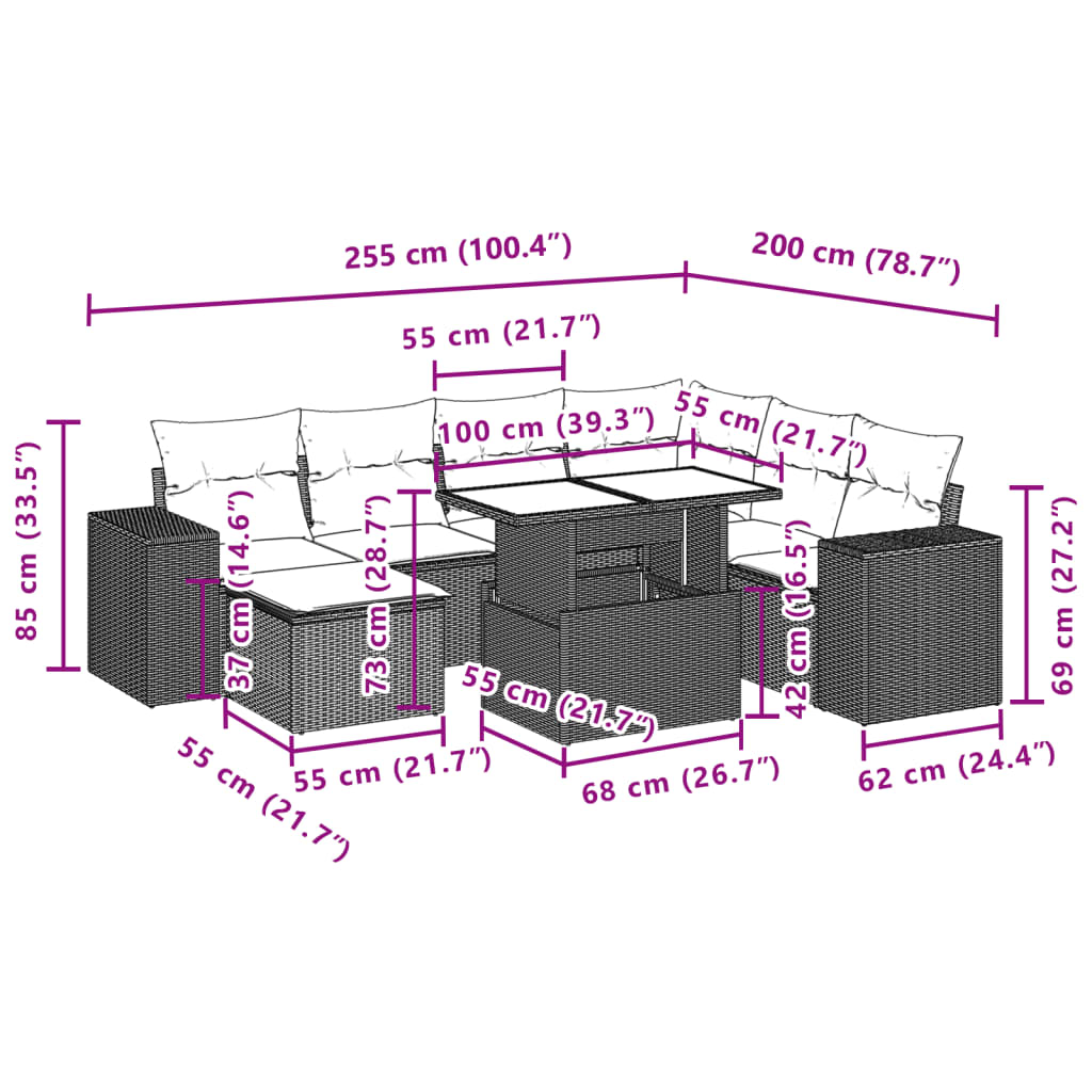 Set Divano da Giardino 8pz con Cuscini Grigio Chiaro Polyrattan | homemem39