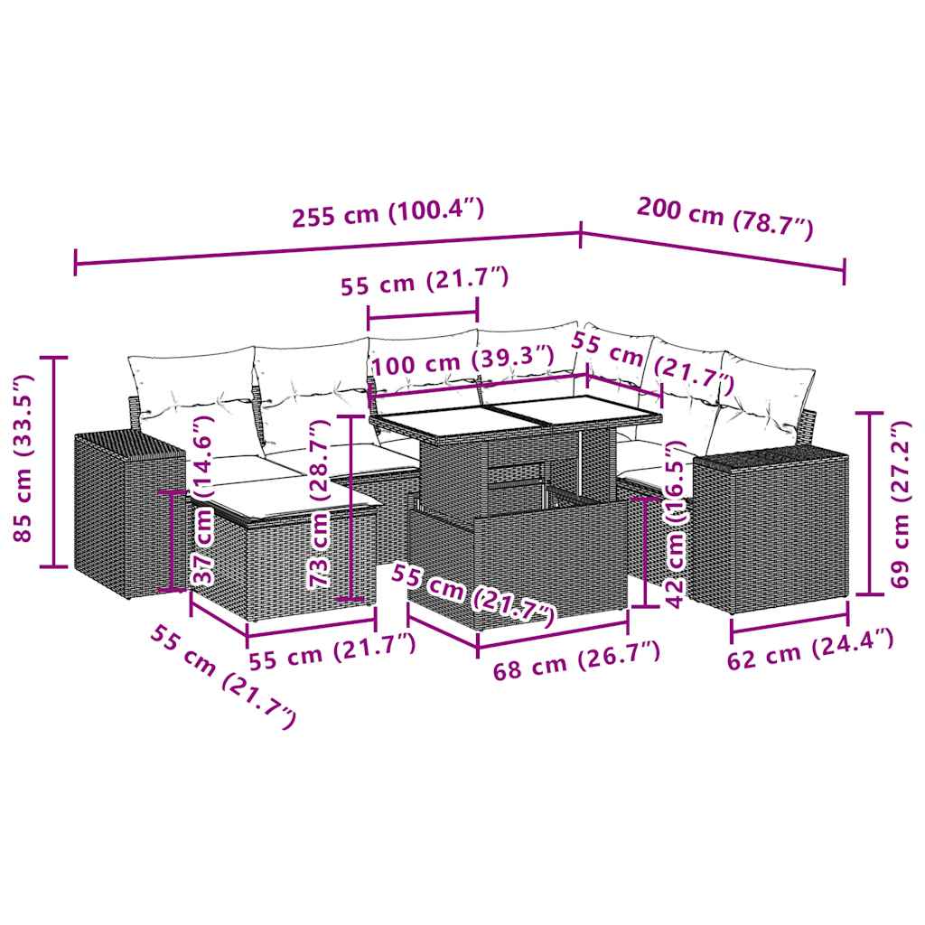 Set Divani da Giardino 8 pz con Cuscini Marrone in Polyrattan - homemem39