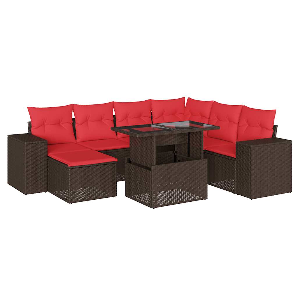Set Divani da Giardino 8 pz con Cuscini Marrone in Polyrattan