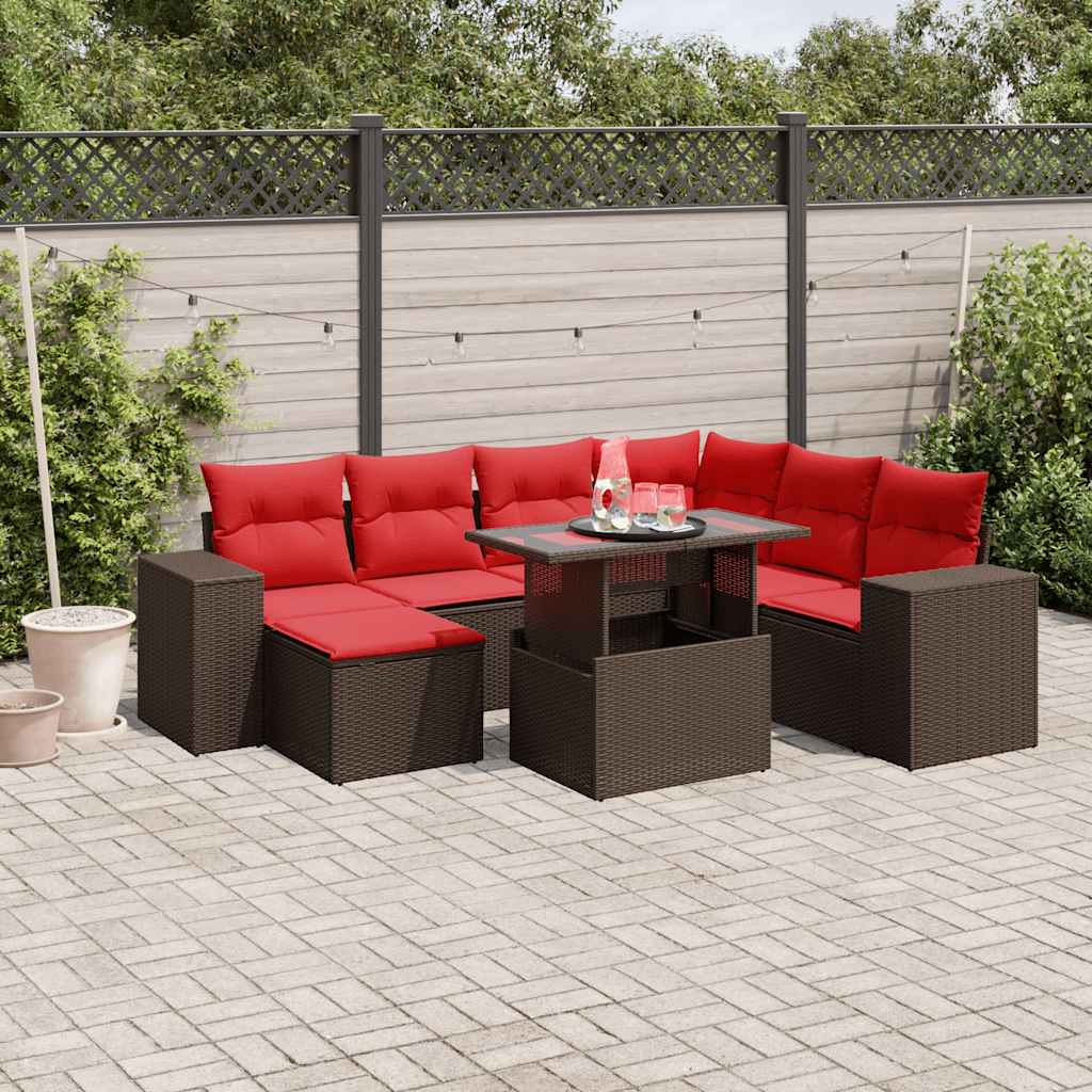 Set Divani da Giardino 8 pz con Cuscini Marrone in Polyrattan