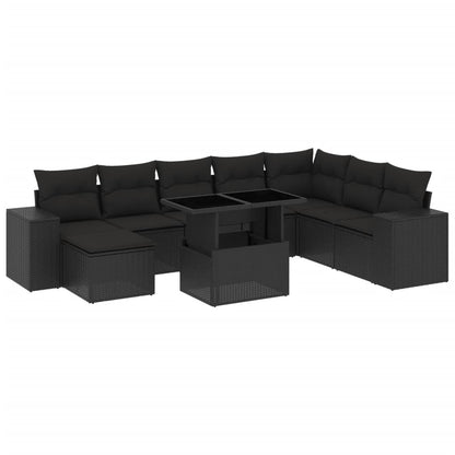 Set Divani da Giardino 9 pz con Cuscini Nero in Polyrattan - homemem39