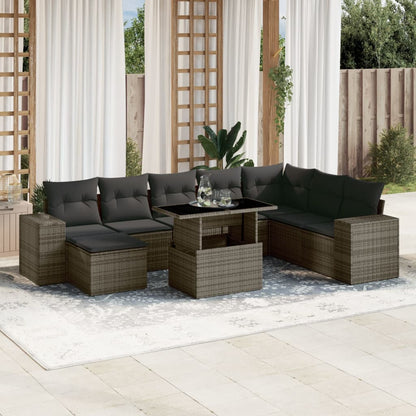 Set Divano da Giardino 9 pz con Cuscini Grigio in Polyrattan - homemem39