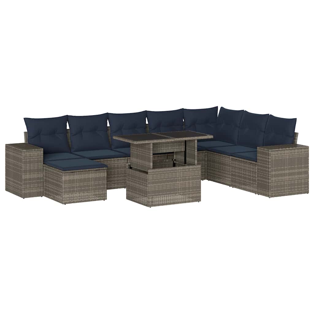 Set Divani da Giardino 9 pz con Cuscini Grigio in Polyrattan | homemem39
