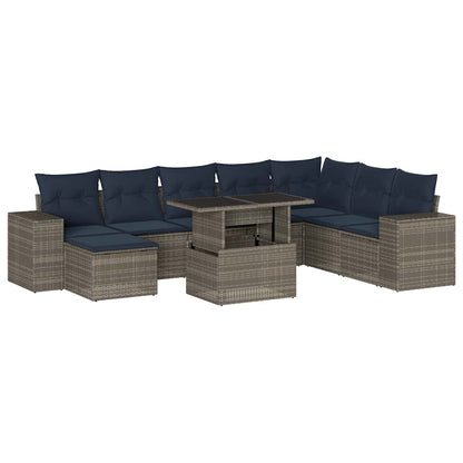 Set Divani da Giardino 9 pz con Cuscini Grigio in Polyrattan | homemem39