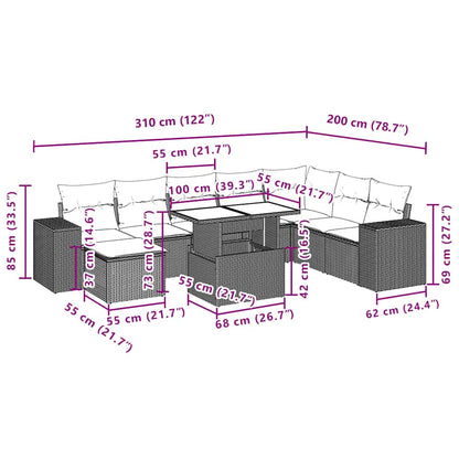 Set Divani da Giardino 9 pz con Cuscini Grigio in Polyrattan | homemem39