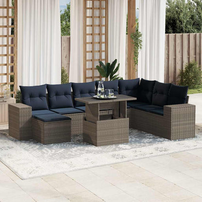 Set Divani da Giardino 9 pz con Cuscini Grigio in Polyrattan | homemem39