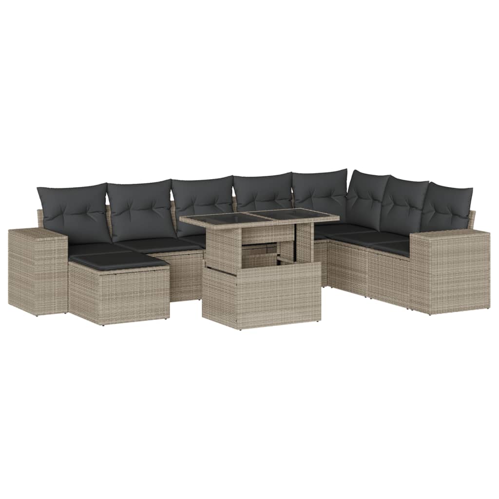 Set Divano da Giardino 9pz con Cuscini Grigio Chiaro Polyrattan | homemem39