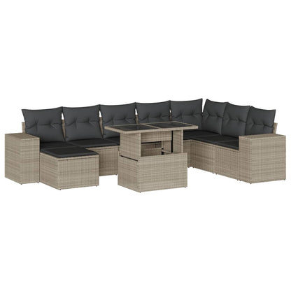 Set Divano da Giardino 9pz con Cuscini Grigio Chiaro Polyrattan - homemem39