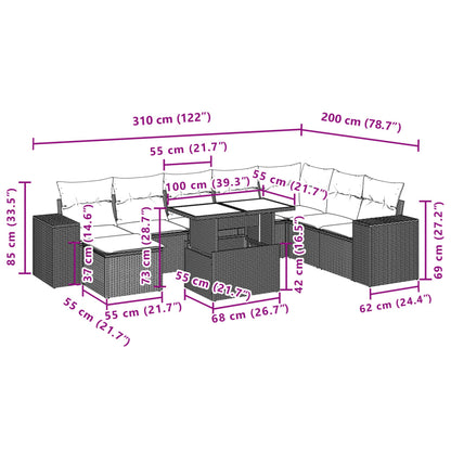 Set Divano da Giardino 9pz con Cuscini Grigio Chiaro Polyrattan | homemem39
