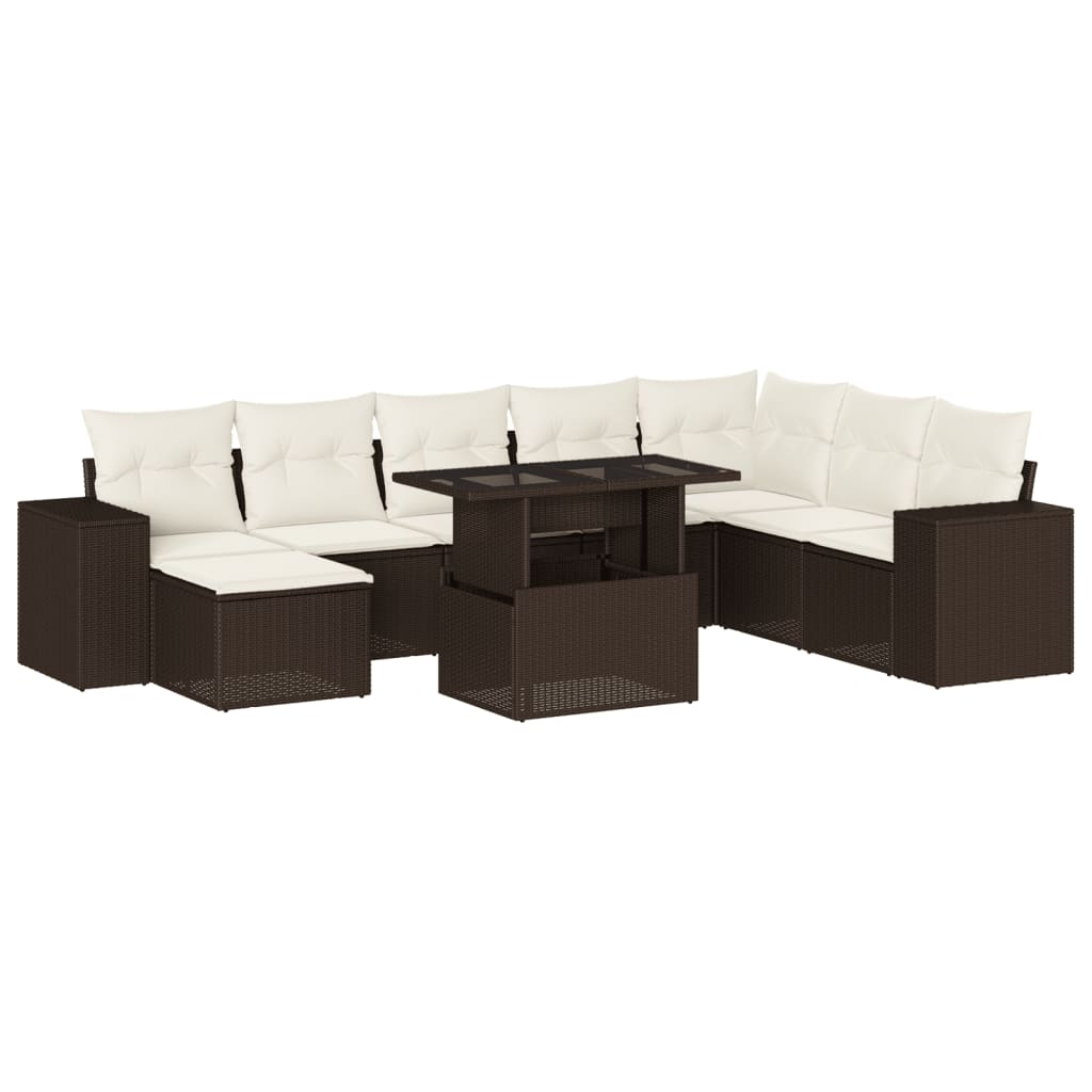 Set Divani da Giardino 9pz con Cuscini Marrone in Polyrattan - homemem39