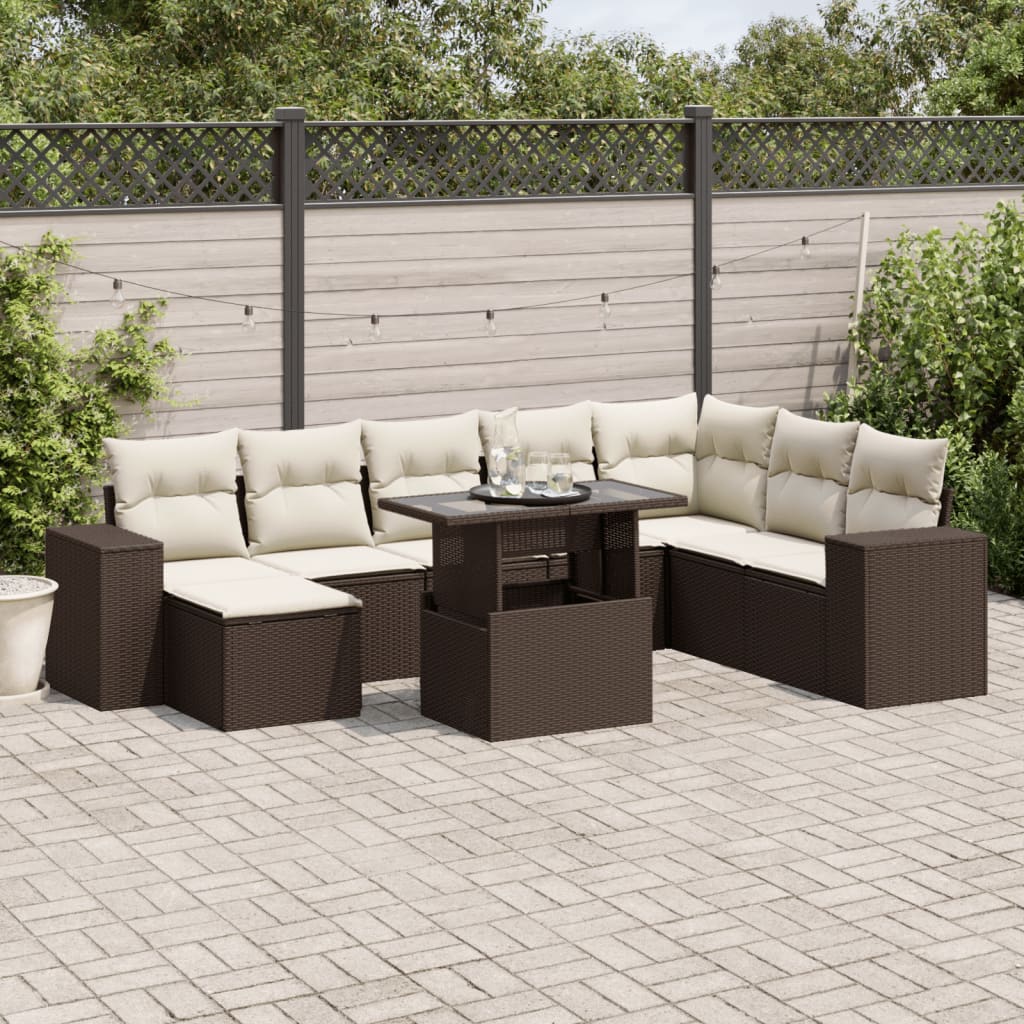 Set Divani da Giardino 9pz con Cuscini Marrone in Polyrattan - homemem39