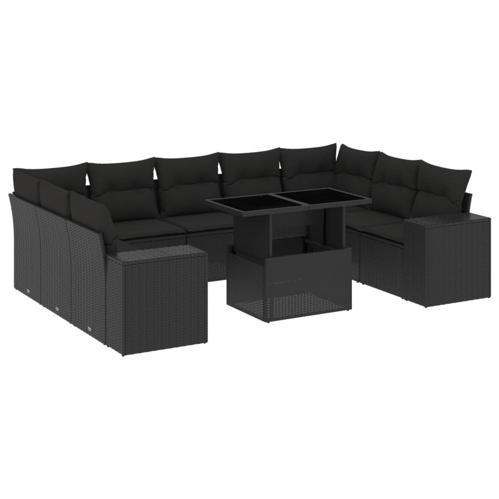 Set Divani da Giardino 10pz con Cuscini in Polyrattan Nero - homemem39