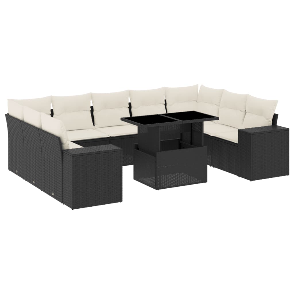 Set Divani da Giardino 10pz con Cuscini in Polyrattan Nero - homemem39