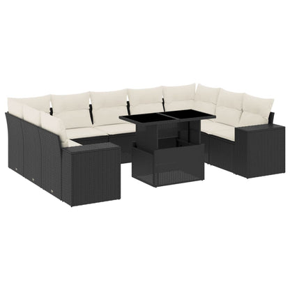 Set Divani da Giardino 10pz con Cuscini in Polyrattan Nero - homemem39