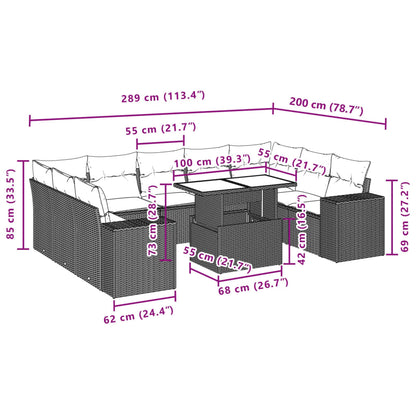 Set Divani da Giardino 10pz con Cuscini in Polyrattan Nero | homemem39
