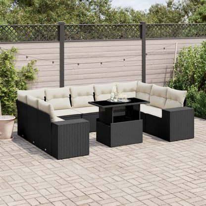 Set Divani da Giardino 10pz con Cuscini in Polyrattan Nero | homemem39