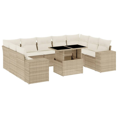 Set Divano da Giardino 10 pz con Cuscini Beige in Polyrattan - homemem39