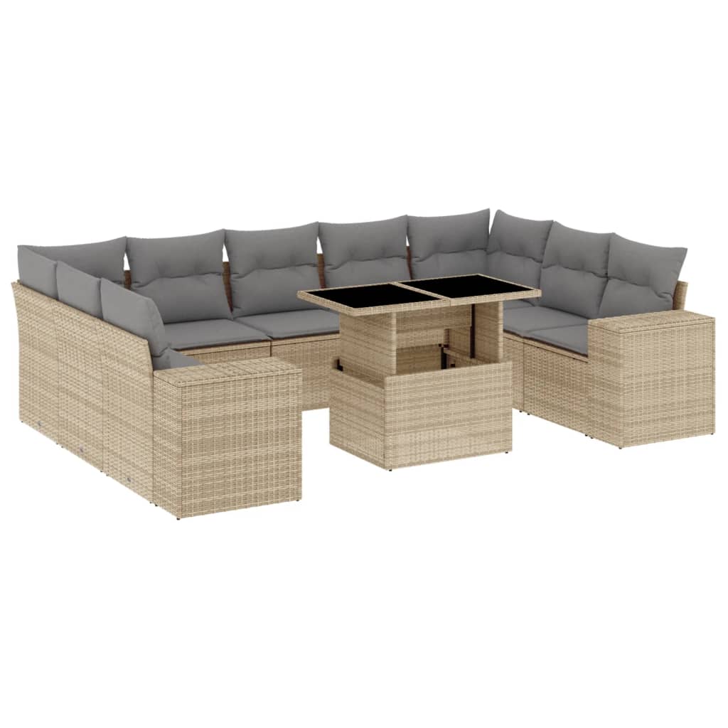 Set Divano da Giardino 10 pz con Cuscini Beige in Polyrattan - homemem39