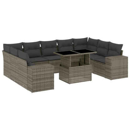 Set Divano da Giardino 10 pz con Cuscini Grigio in Polyrattan - homemem39