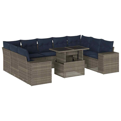 Set Divani da Giardino 10 pz con Cuscini Grigio in Polyrattan | homemem39