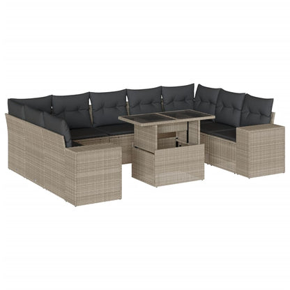 Set Divano Giardino 10 pz con Cuscini Grigio Chiaro Polyrattan | homemem39