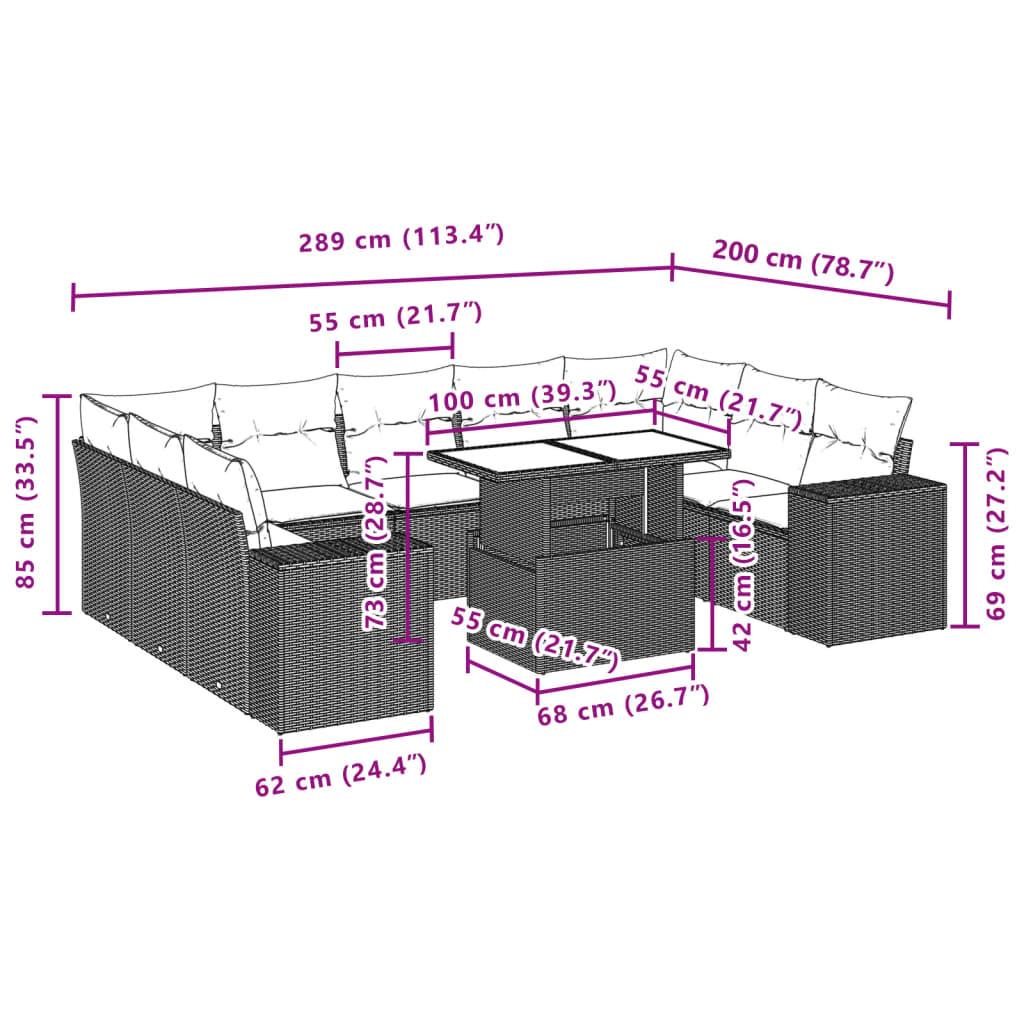 Set Divano Giardino 10 pz con Cuscini Grigio Chiaro Polyrattan | homemem39