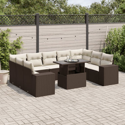 Set Divani da Giardino 10pz con Cuscini in Polyrattan Marrone - homemem39