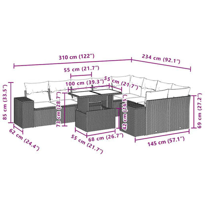 Set Divani da Giardino 10pz con Cuscini in Polyrattan Nero | homemem39