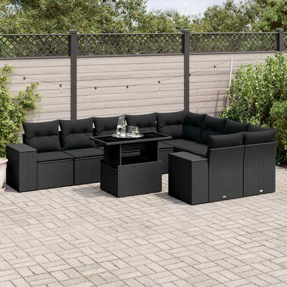 Set Divani da Giardino 10pz con Cuscini in Polyrattan Nero | homemem39