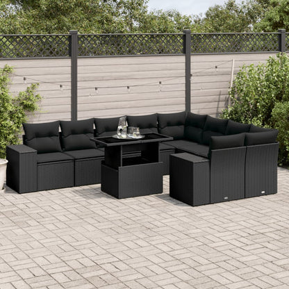 Set Divani da Giardino 10pz con Cuscini in Polyrattan Nero - homemem39