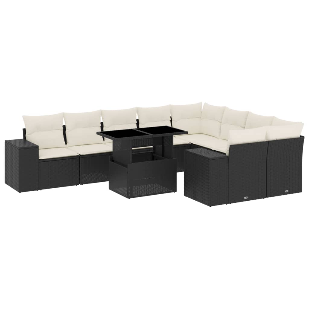 Set Divani da Giardino 10pz con Cuscini in Polyrattan Nero | homemem39