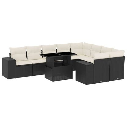 Set Divani da Giardino 10pz con Cuscini in Polyrattan Nero | homemem39
