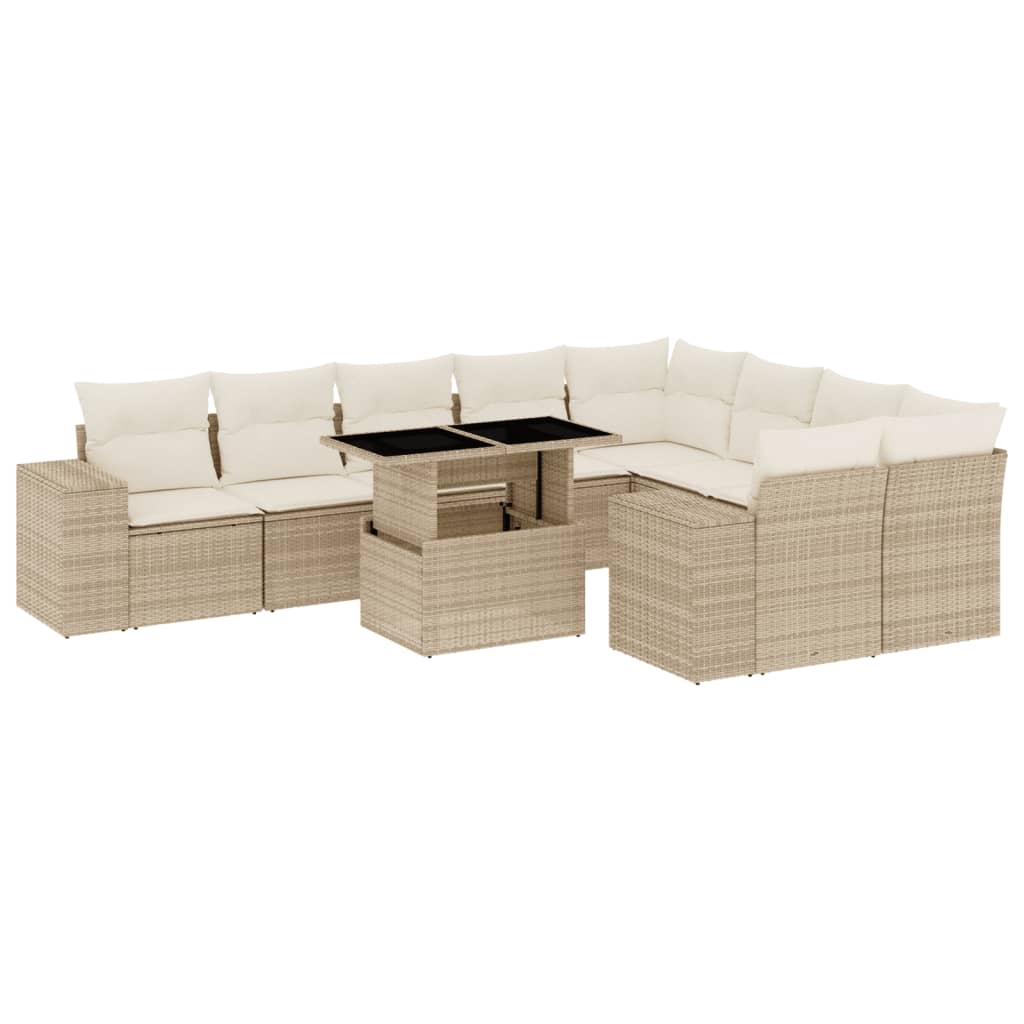 Set Divano da Giardino 10 pz con Cuscini Beige in Polyrattan - homemem39