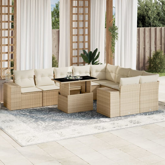 Set Divano da Giardino 10 pz con Cuscini Beige in Polyrattan - homemem39