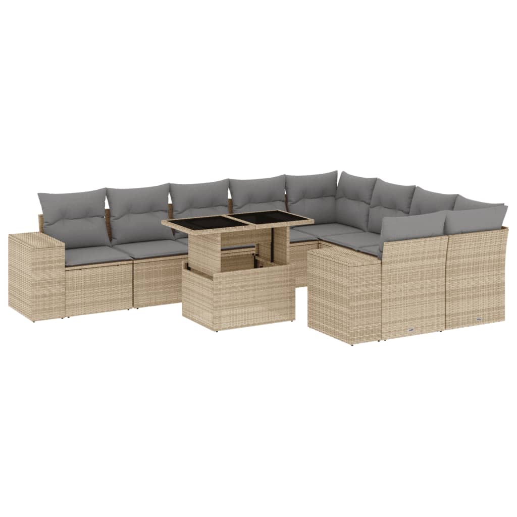 Set Divano da Giardino 10 pz con Cuscini Beige in Polyrattan - homemem39