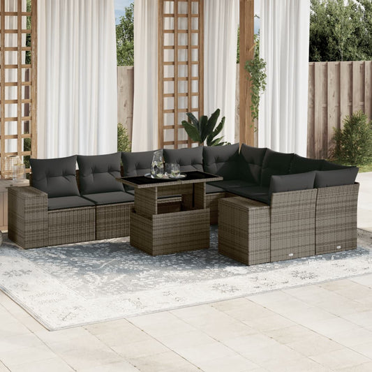 Set Divano da Giardino 10 pz con Cuscini Grigio in Polyrattan | homemem39