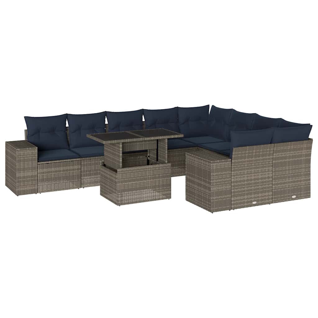 Set Divani da Giardino 10 pz con Cuscini Grigio in Polyrattan | homemem39