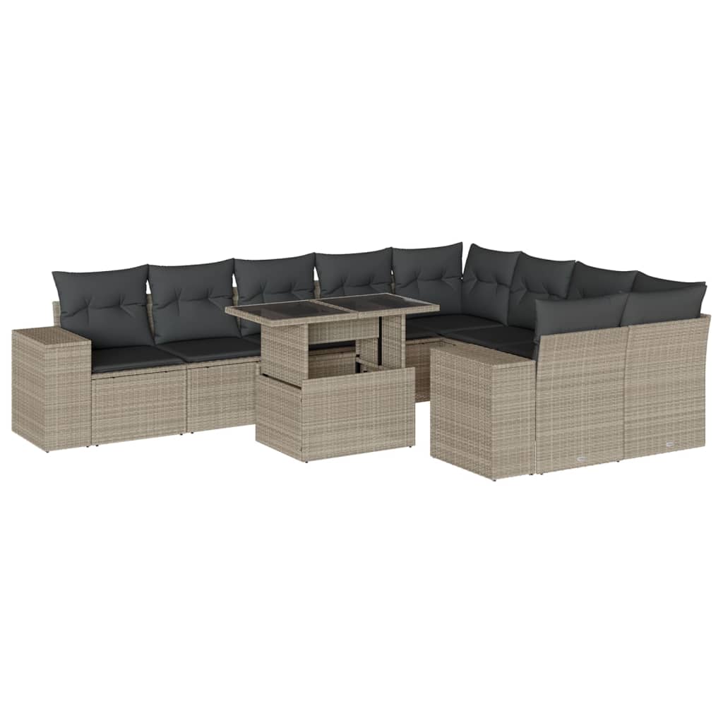 Set Divano Giardino 10 pz con Cuscini Grigio Chiaro Polyrattan - homemem39