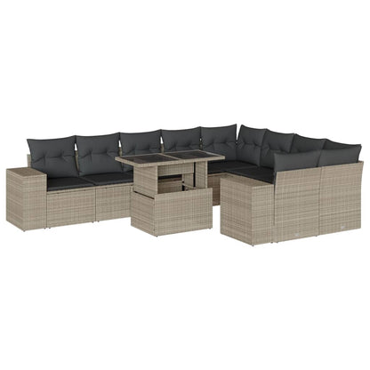 Set Divano Giardino 10 pz con Cuscini Grigio Chiaro Polyrattan - homemem39