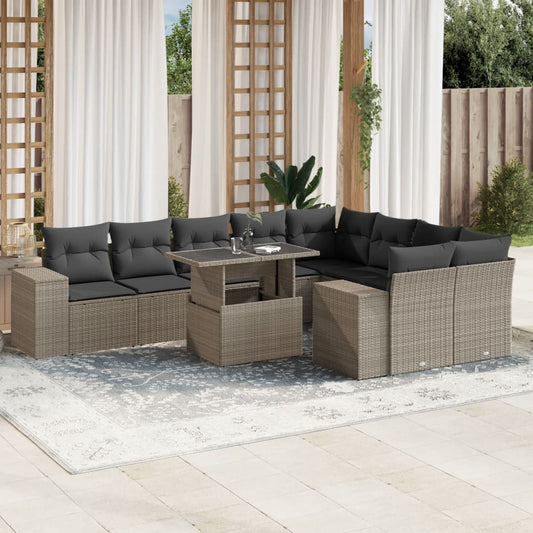 Set Divano Giardino 10 pz con Cuscini Grigio Chiaro Polyrattan | homemem39
