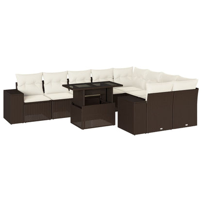 Set Divani da Giardino 10pz con Cuscini in Polyrattan Marrone | homemem39