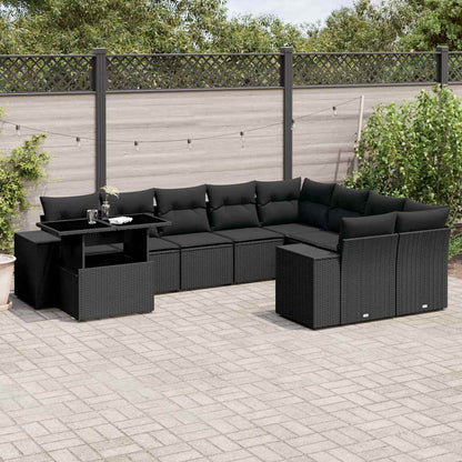 Set Divani da Giardino 10pz con Cuscini in Polyrattan Nero | homemem39